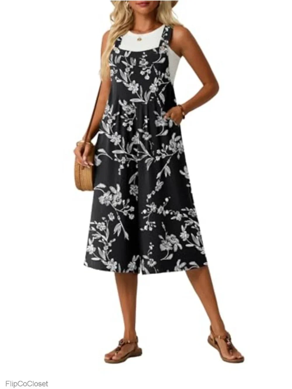 Womens Summer Capri Wide Leg Rompers Boho Loose Fit Jumpsuit